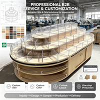 Meuble de présentation Snack Island, comptoir multi-niveaux en bois grainé pour supermarché, fruits secs, noix et bonbons, étagère alimentaire en bois