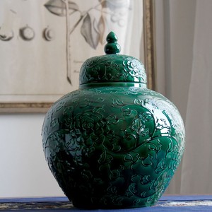 โถวัดเครื่องเคลือบดินเผาสีเขียวจีนโบราณ,โถขิงเซรามิกบรรเทาโบราณ - Product Image 3