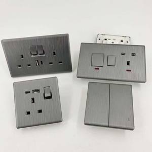 ब्रश ग्रे आधुनिक सार्वभौमिक स्विच और सॉकेट, पीसी यूके 13a दीवार लाइट स्विच, विद्युत रसोई नेट टीवी वॉल सॉकेट - Product Image 2