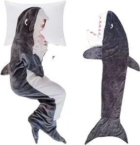 Selimut dapat dipakai hiu kustom hewan dewasa hangat lembut Stitch pakaian tidur piyama Cosplay musim dingin selimut ekor hiu