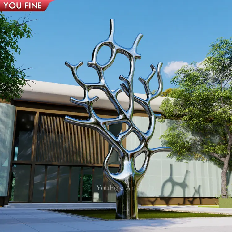 Outdoor Garden Modern Abstract Large Stainless Steel Artificial Metal Tree Sculpture Statue
