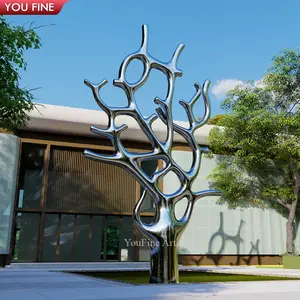Estatua de Metal Artificial para jardín al aire libre, escultura de árbol grande de acero inoxidable, abstracta y moderna