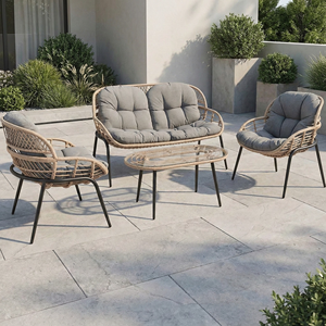 Duurzame 4-delige Pe Rotan Outdoor Gesprek Sofa Set Comfortabele Tuin Patio Meubelen Met Stalen Frame - Product Image 3