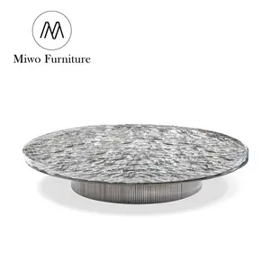 Sala de estar luxuosa mobília redonda aço inoxidável quadro cc café mesa moderna cristal acrílico mesa Center