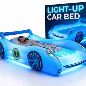Light Up Blue Race Car Shaped Kids <b>Inflatable</b> Travel Bed for Toddlers Camping Home(<b>Large</b>) - Product Image 1
