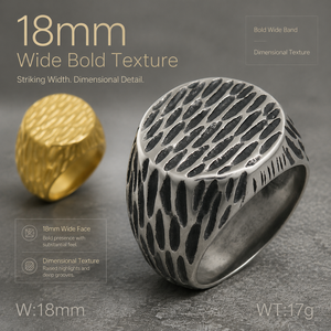 Hot Trend Wide Chunky Hammered Signet <b>Ring</b> 18K Gold Plated Stainless Steel Textured Surface Unisex Streetwear <b>Statement</b> <b>Ring</b> - Product Image 5