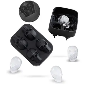 Makes 4 Giant Skulls Shaped 3D Skull Ice Mold Super Flexible Silicone Ice Cube Mold Silicone Mold Ice Skull For Whiskey
