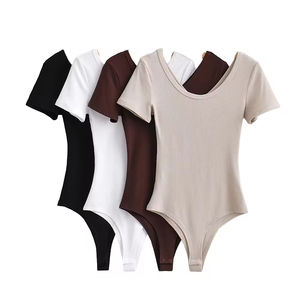 Body de punto de manga corta con cuello redondo y ajuste ceñido estilo dulce para mujer, ideal para verano - Product Image 3