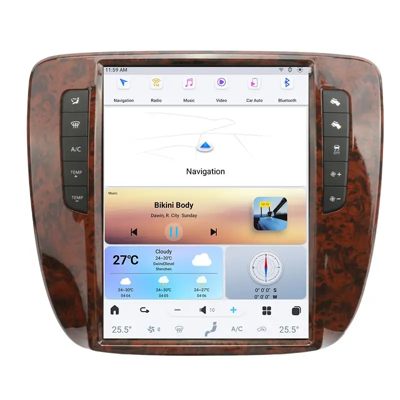 شاشة رأسية 12.1 بوصة من Tesla تعمل بنظام أندرويد راديو 4+64 جيجا لسيارة GMC Yukon Chevrolet Tahoe Suburban 2007-2013 Carplay GPS