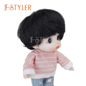 Pelucas de muñeca FStyler, <span class=keywords><strong>pelo</strong></span> negro corto <span class=keywords><strong>para</strong></span> niño, accesorios de muñeca de <span class=keywords><strong>mohair</strong></span> sintético BJD, venta al por mayor, personalización de fábrica, peluca de 3-4 pulgadas - Product Image 2