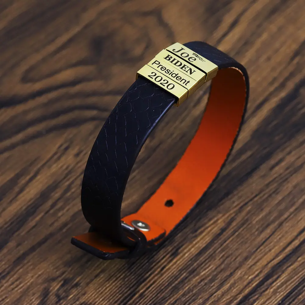 Модный Многослойный кожаный браслет для мужчин из нержавеющей стали с гравировкой на заказ оптом