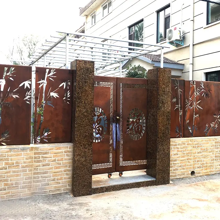 Panel Pagar Bambu Corten Layar Gerbang Taman Privasi, Panel Pagar/Panel Layar Kisi Luar Ruangan