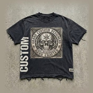 เสื้อยืดผู้ชายทรงโอเวอร์ไซส์ สตรีทแวร์ สไตล์วินเทจ ทำสีซีดแบบดิจิตอลพิมพ์ลาย ผ้าฝ้าย 100% ตัดเย็บแบบ OEM ตามสั่ง - Product Image 1