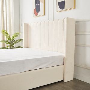 Ensemble de meubles de chambre à coucher Lit king-size en velours de luxe Lit classique à haut dossier capitonné en tissu Teddy crème Cadre de lit en bois Lit <span class=keywords><strong>queen</strong></span>-size - Product Image 6