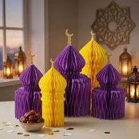 Vente en gros de lanternes en papier 3D en forme de mosquée, décorations pliables en papier nid d'abeille pour le Ramadan, centre de table en forme de mosquée en papier pour l'Aïd