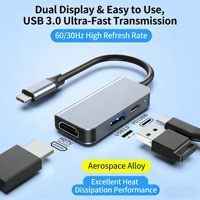 Estación de acoplamiento 3 en 1 tipo C, Hub multifunción USB C a HDMI, USB 3,0, HDTV, 4K, PD, 100W, carga para teléfonos, tabletas y portátiles