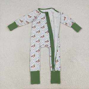 Western Trendy Long Sleeve Zipper <b>Jumpsuit</b> for Baby <b>Girls</b> Green duck Print Infant Romper ODM Wholesale Supply - Product Image 3