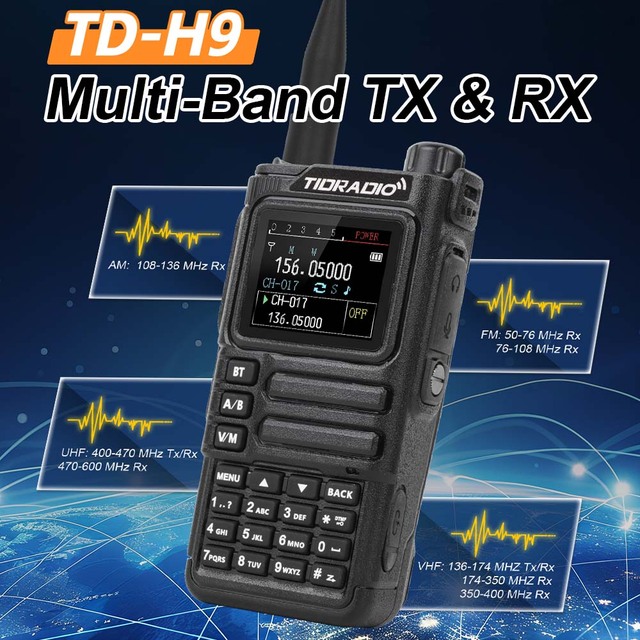 High Power 10W TIDRADIO H9 Multi-Band UHF VHF Two-way Ham Radio APRS+GPS Handheld Analog Bluetooth Walkie Talkie