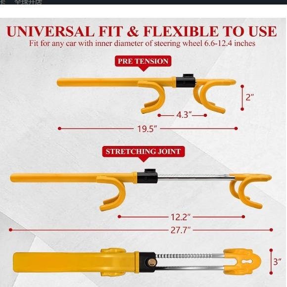 Jewelsea Universal U-Shaped Steering Wheel Lock - Heavy Duty Anti-Theft Car Security