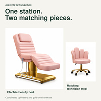 Lit de beauté électrique avec tabouret d'esthéticienne assorti, ensemble chaise de soin rose pour spa, salon, soins de la peau, traitement des cils, mobilier OEM ODM
