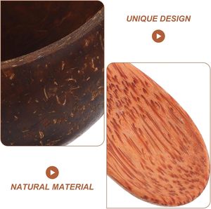 Bol en coquille de noix de coco en bois bio poli à la main, écologique, avec support et ensemble de cuillères en bois - Product Image 6