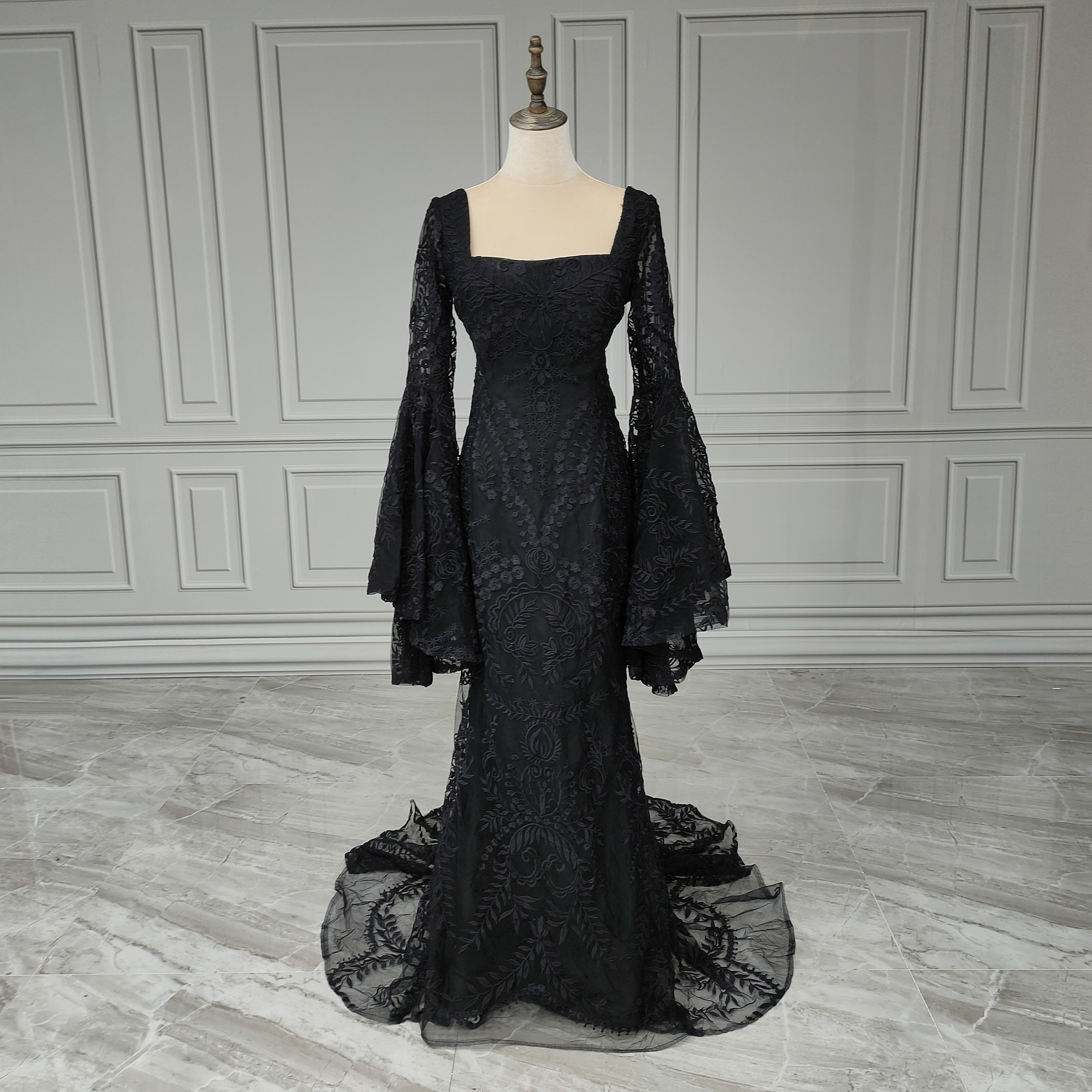 black silk slip dress with lace Serena Bute London Silk Slip Dress with Lace Trim main image 1