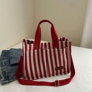 Striped Canvas Tote Stylish Thick Tote Bag with Sturdy Handles and Bottom Cruelty Free Black Blue Food Safe Usage - Product Image 6