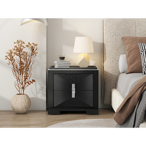 Mid Century Modern Nightstand 2 <b>Drawers</b> Wide Storage <b>Side</b> Table Diamond Pattern Wood Design Bedroom Furniture - Product Image 3