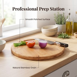 Planche à découper circulaire en bois massif personnalisable avec trous pour accrocher et maintenir, idéale pour couper le steak, les fruits et les légumes - Product Image 5