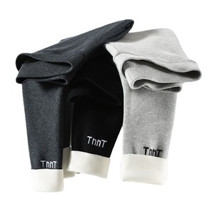 Pantalon long décontracté gris en tricot respirant <span class=keywords><strong>doublé</strong></span> <span class=keywords><strong>polaire</strong></span> thermique pour <span class=keywords><strong>femme</strong></span>, <span class=keywords><strong>taille</strong></span> haute amincissante et élastique, collection automne-hiver - Product Image 2