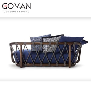 Meubles de jardin, style moderne, hôtel, patio, loisirs, bois de teck massif, accents en corde, canapé trois places d'extérieur <span class=keywords><strong>GOVAN</strong></span> - Product Image 3