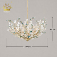 Lustre en verre botanique artistique moderne, feuille blanche, branche de myrtille, luminaire suspendu décoratif pour hôtel, villa, restaurant