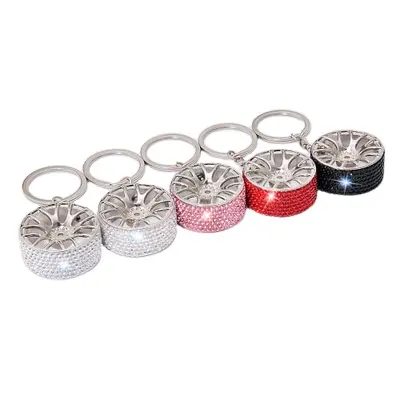 Bán Buôn Kim Loại Sáng Tạo Wheel Với Kim Cương Key Chains Pendant Khuyến Mại Quà Tặng