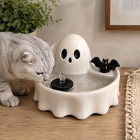 Fontaine à eau automatique ronde en céramique pour animaux de compagnie, motif fantôme d'Halloween, pompe silencieuse pour chats et chiens, distributeur d'eau domestique OEM