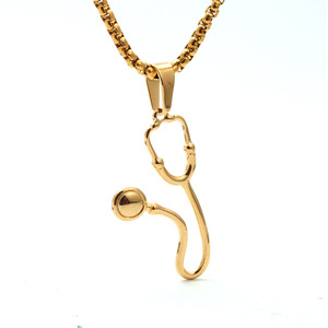 Collier pendentif stéthoscope géométrique Yunnique, en alliage de zinc doré, design médical, bijou tendance, cadeau, Guangzhou - Product Image 1