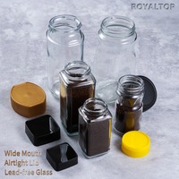 Botol kaca persegi bulat mulut lebar massal 8oz 14oz 16oz 28oz kaleng kopi instan teh kaca besar dengan tutup plastik PP