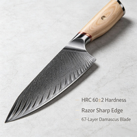 Ensemble de couteaux professionnels 5 pièces, lames en acier Damas 67 couches, couteaux Santoku, couteaux utilitaires, couteaux à éplucher, manches en bois naturel, garantie à vie