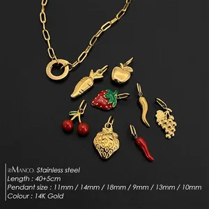 Collier en acier inoxydable plaqué or style Y2K EManco avec pendentifs fraise, piment et cerise – Bijou de mode décontracté - Product Image 2