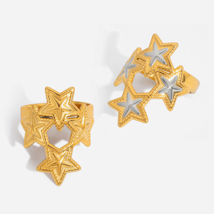 Bague ouverte étoile bicolore or et argent, design étoile à cinq branches, bijou unisexe, cadeau, bague tendance - Product Image 1