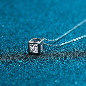 1 Carat <b>Moissanite</b> Rubik's Cube <b>Necklace</b> 925 Sterling Silver Niche Design High Fashion Cute Girlfriend Souvenir Birthday Gift - Product Image 3