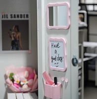 Set Cermin Magnetik Pink dengan Warna Kustom Tersedia, Cermin Rias Bergelombang Portabel dengan Penyimpanan untuk Loker Gym Sekolah