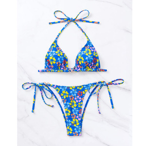 2-Mảnh Thiết Lập Side Tie Halter Bikini Áo Tắm Nhanh Chóng Khô Thoáng Khí Phía Trước Logo Sexy Brazil Đồ Bơi Cho Phụ Nữ - Product Image 3