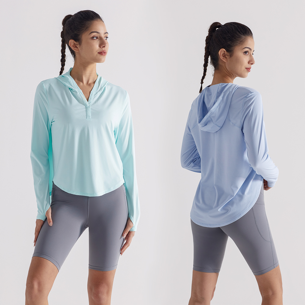 OEM Women Hooded Athletic Yoga Shirt Quick Dry Long Sleeve Workout Top Premium Breathable Fabric Fitnesswear Activewear