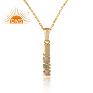 Gold Plated Silver <b>Long</b> Chain <b>Necklace</b> Ethiopian and Pink Opal Gemstone Pendant Silver Bar <b>Necklace</b> Jewelry Supplier - Product Image 2