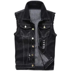 Джинсовый жилет для мужчин, безрукавка в стиле панк-рок, ковбойский черный джинсовый жилет, модная мужская мотоциклетная безрукавка, низкая цена