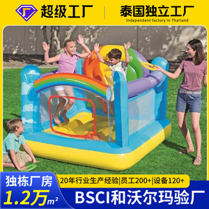 Trampolín Inflable Infantil para Interiores, Casa de Juegos de 220x90 cm, PVC Reforzado, Arcoíris, para Uso Doméstico - Product Image 5