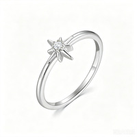 Cincin Berlian Bintang Wanita Xinyun Jewelry, Perak Sterling 925, Cincin Anti-Kusam