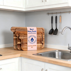 Nouvel ensemble de planches à découper en bois d'acacia, bois massif, 3 pièces, non toxique, avec support pour la viande <span class=keywords><strong>et</strong></span> les légumes, à utiliser dans la cuisine - Product Image 6