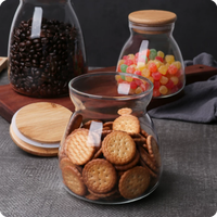 Bocal en verre en forme de champignon Yuxiang moderne avec couvercle en acacia scellé sans BPA, pour le stockage des grains de café, compatible micro-ondes et lave-vaisselle