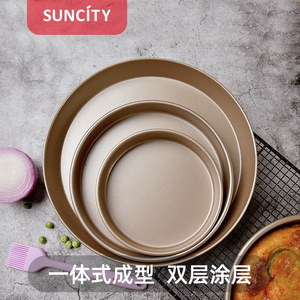 Round Non Stick Pizza Pan 6 8 10 Inch Solid Bottom Thickened Baking Mold For Pizza Cake Oven Safe Golden Color - Product Image 2